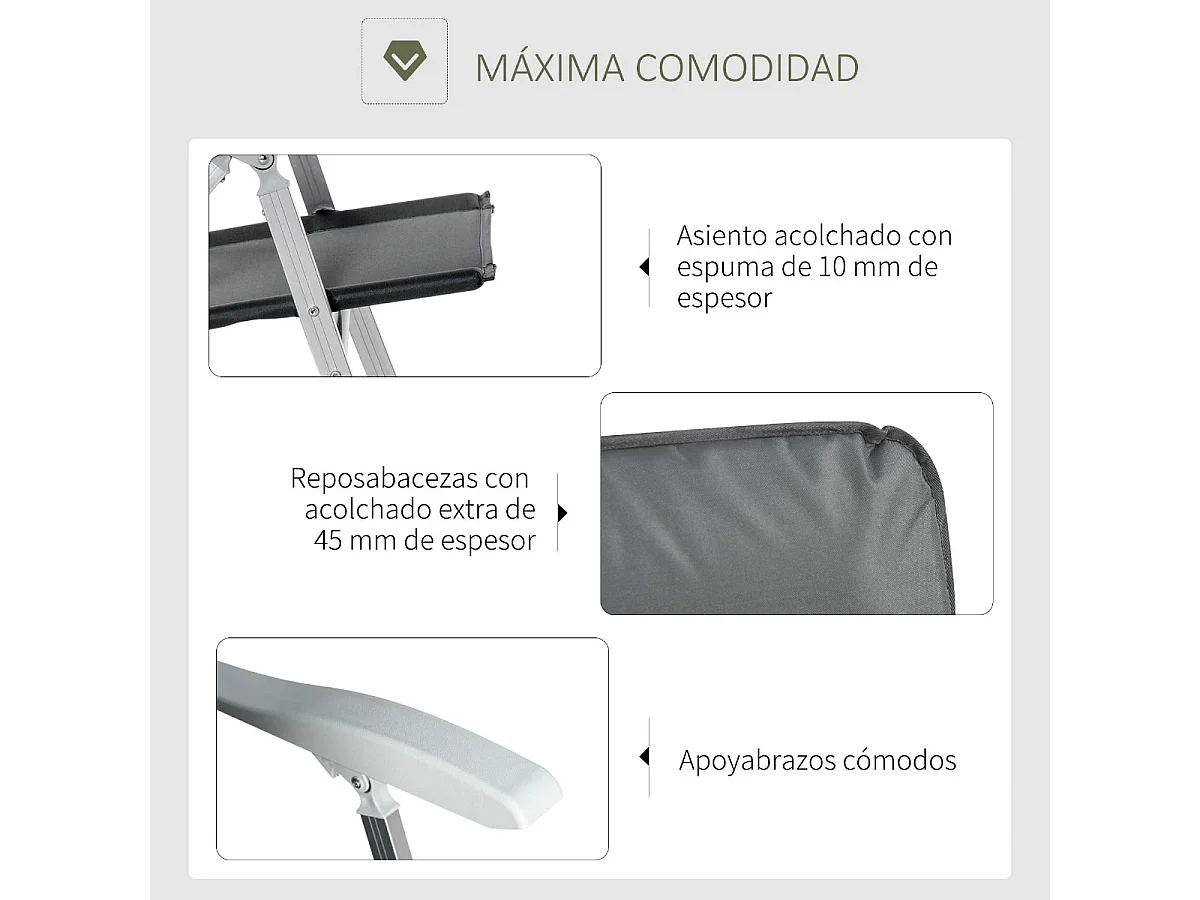 Silla de jardín plegable gris 75x61.5x115 cm Outsunny