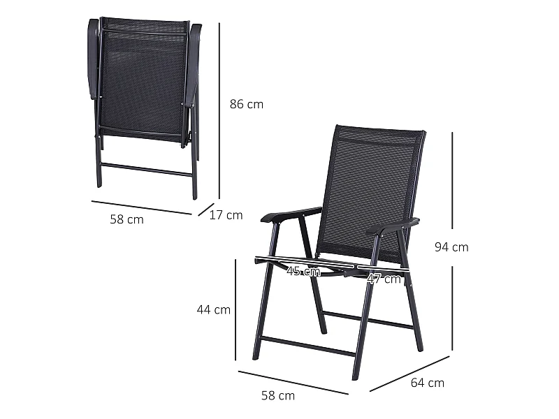 Conjunto de 2 sillas plegables negro 58x64x94 cm Outsunny