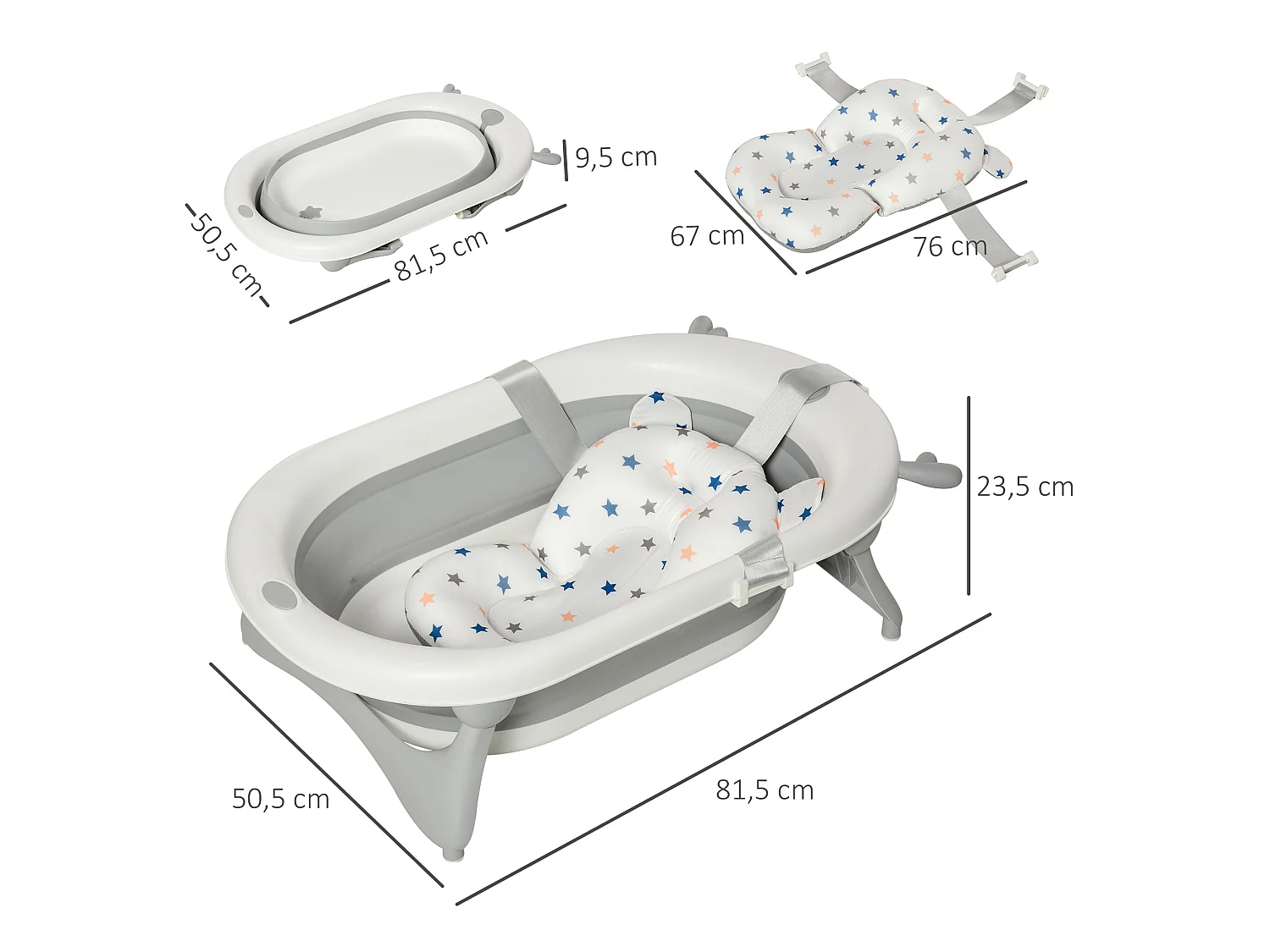 Bañera para bebé plegable gris 81.5x50.5x23.5 cm HOMCOM