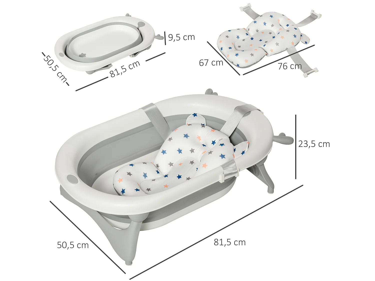 Bañera para bebé plegable gris 81.5x50.5x23.5 cm HOMCOM