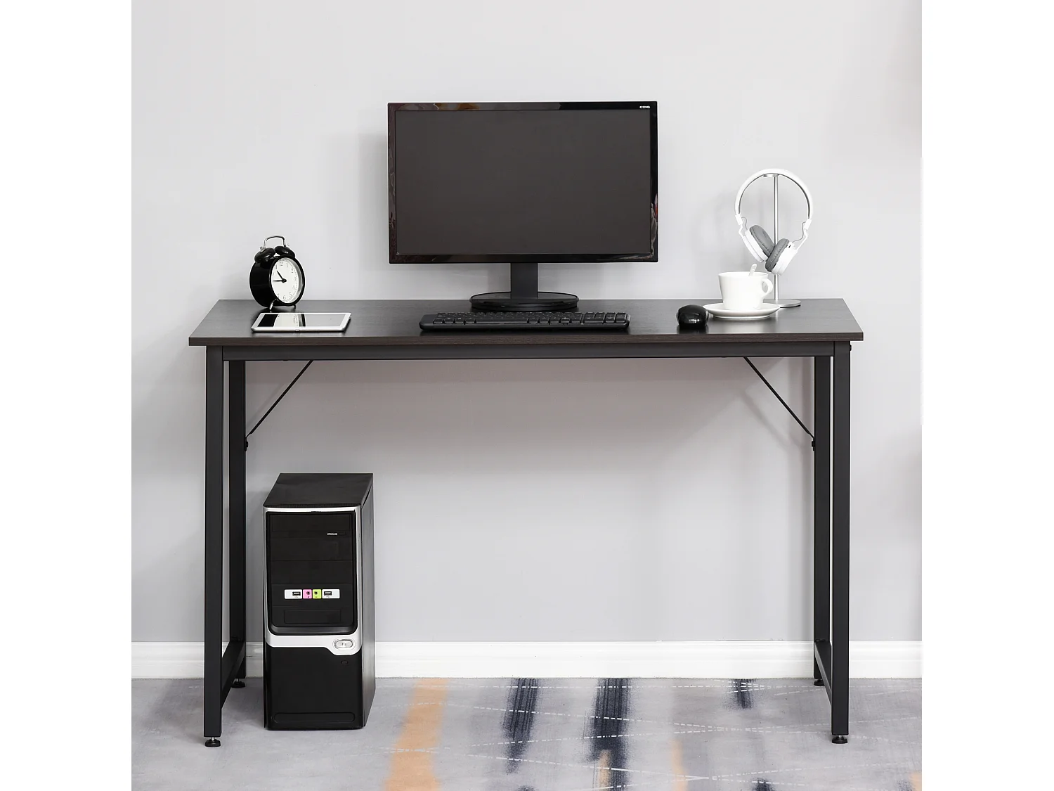 Mesa de ordenador grano de madera, negro 120x60x73cm HOMCOM