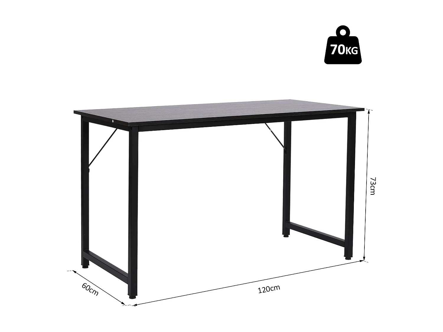 Mesa de ordenador grano de madera, negro 120x60x73cm HOMCOM