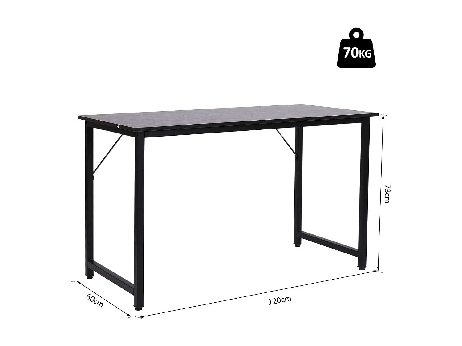 Mesa de ordenador grano de madera, negro 120x60x73cm HOMCOM