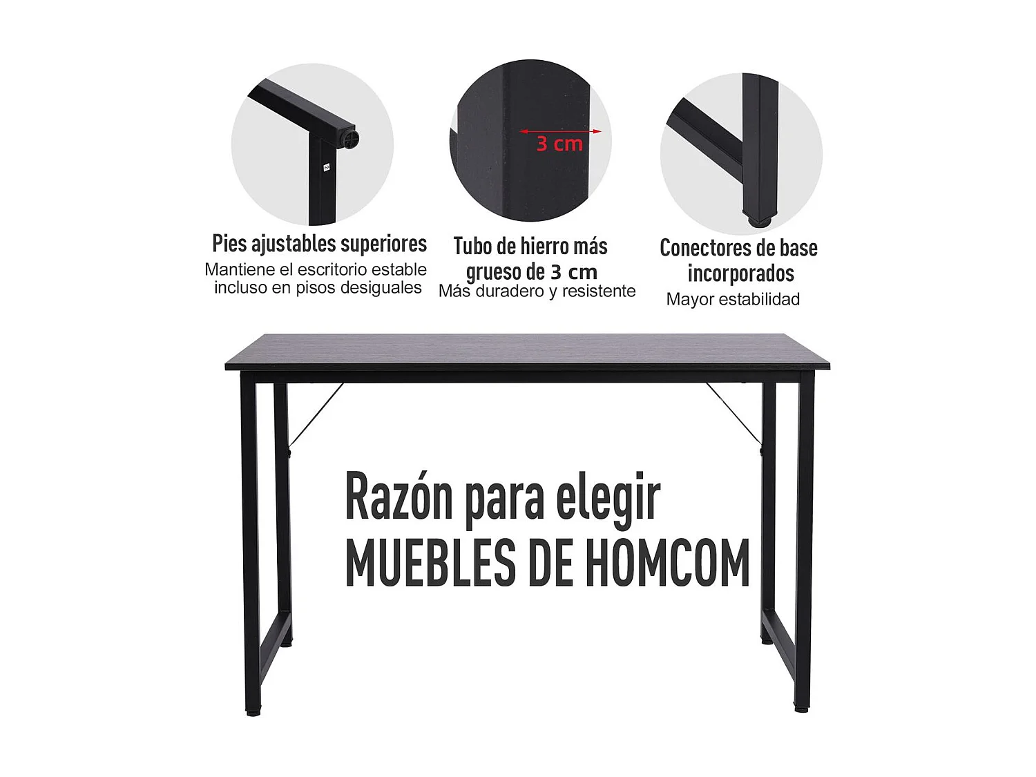 Mesa de ordenador grano de madera, negro 120x60x73cm HOMCOM