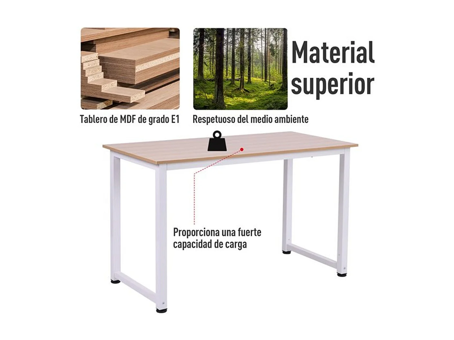 Mesa de ordenador roble y blanco 120x60x76 cm HOMCOM