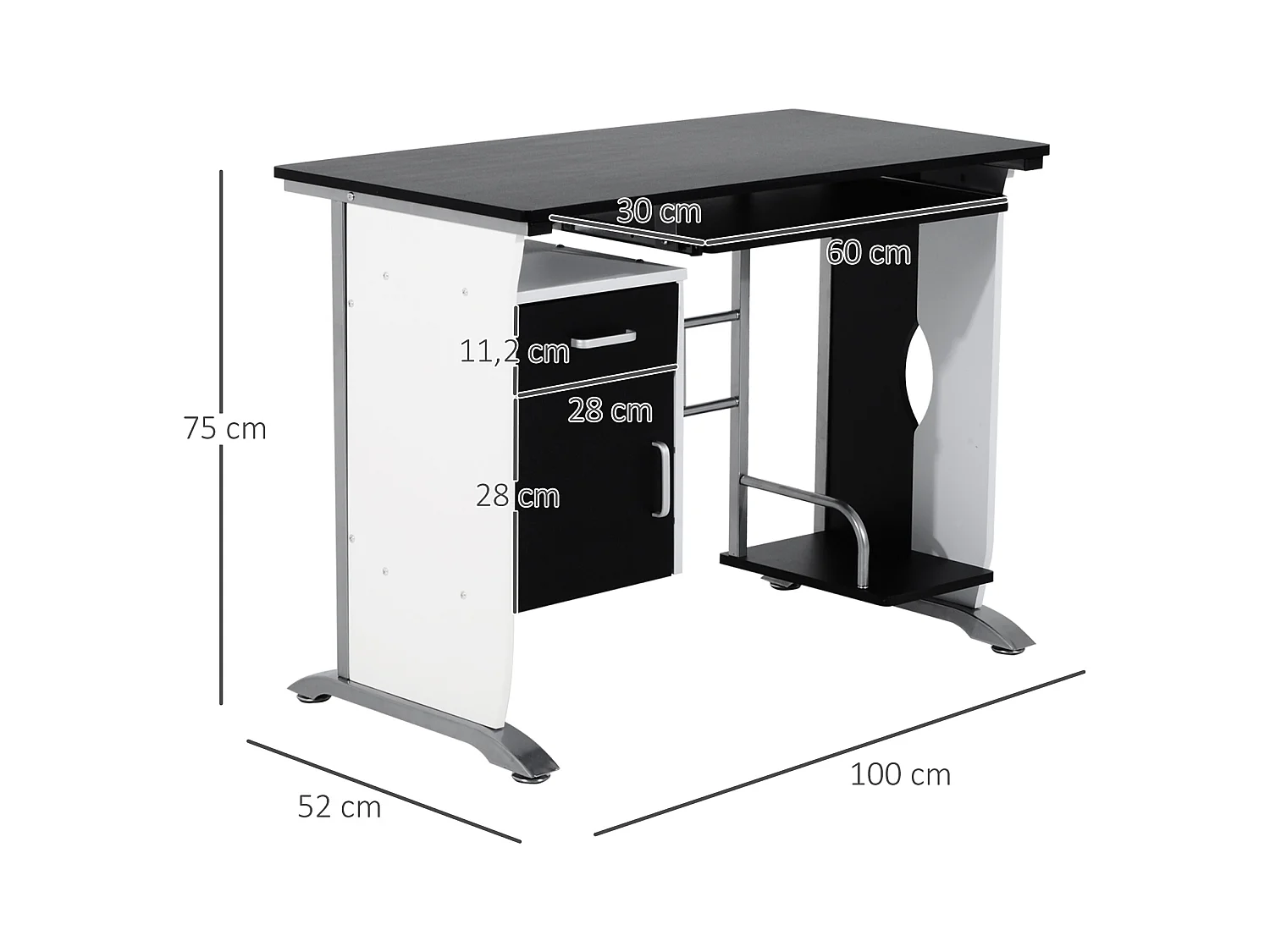Mesa de ordenador negro y plata 100x52x75cm HOMCOM