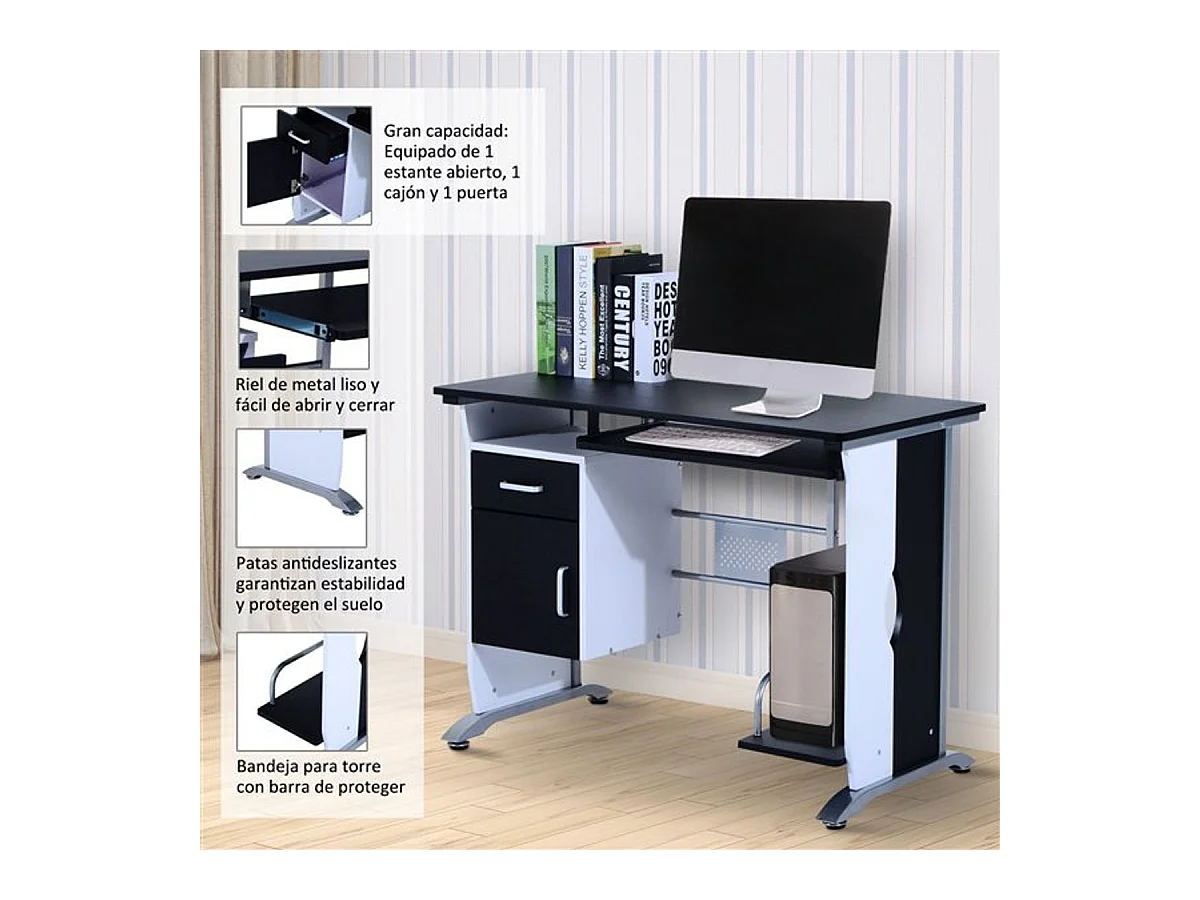 Mesa de ordenador negro y plata 100x52x75cm HOMCOM