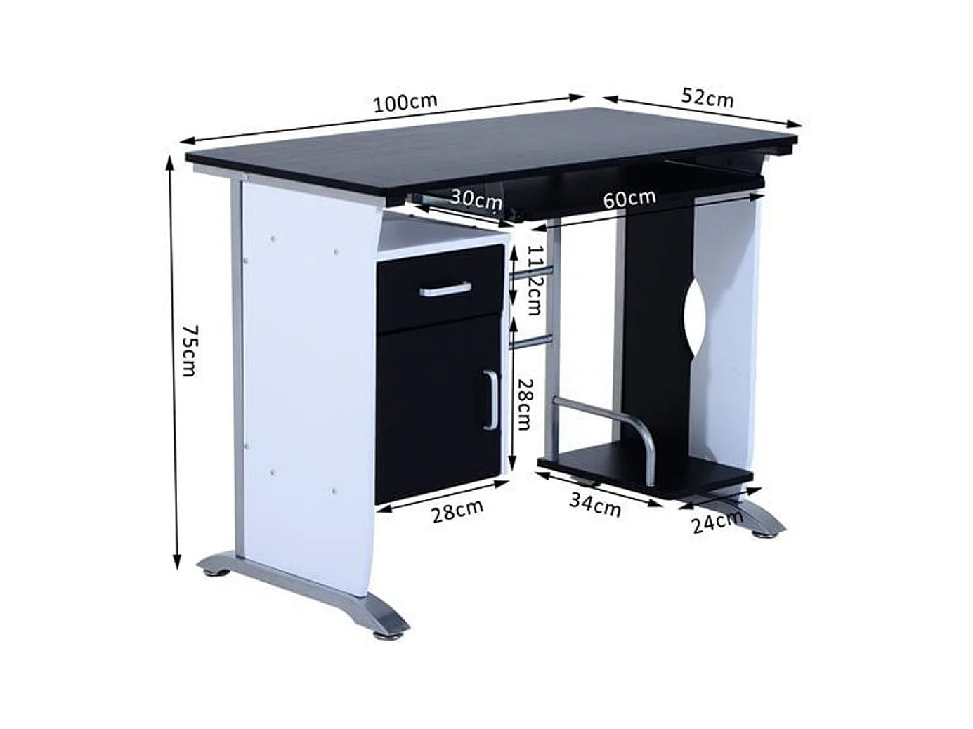 Mesa de ordenador negro y plata 100x52x75cm HOMCOM