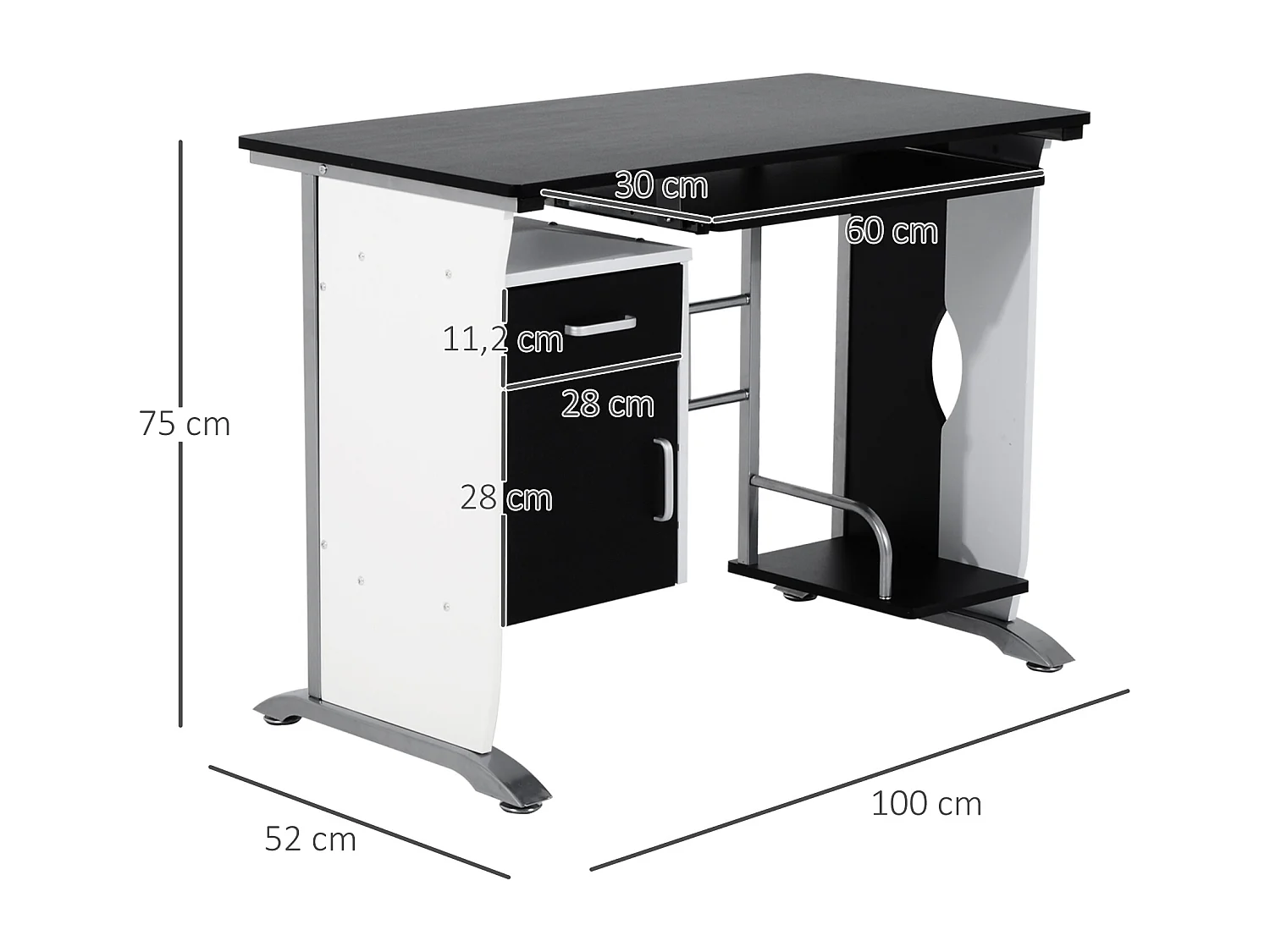 Mesa de ordenador negro y plata 100x52x75cm HOMCOM