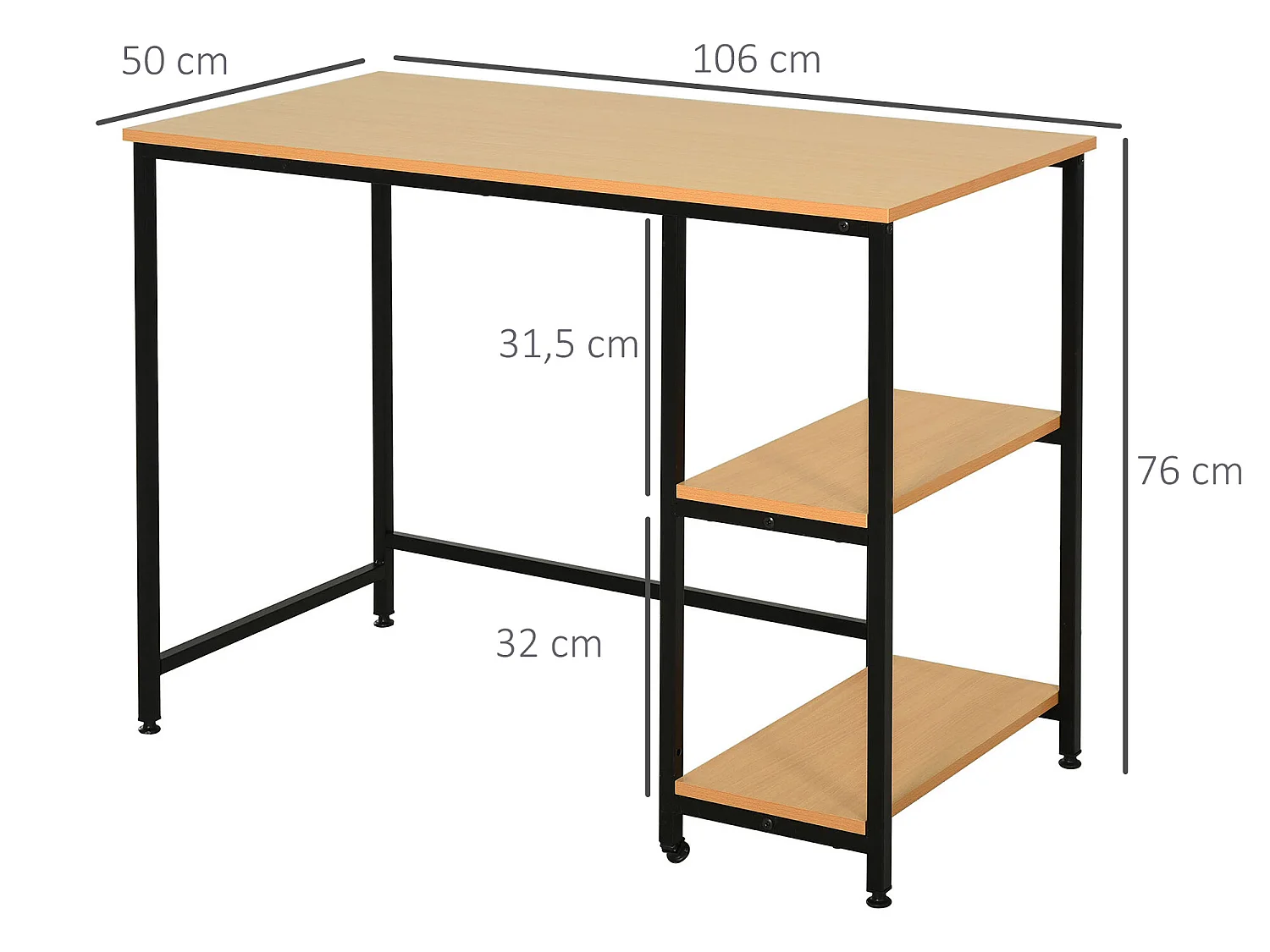 Mesa de ordenador color de madera de haya amarilla 106x50x76 cm HOMCOM