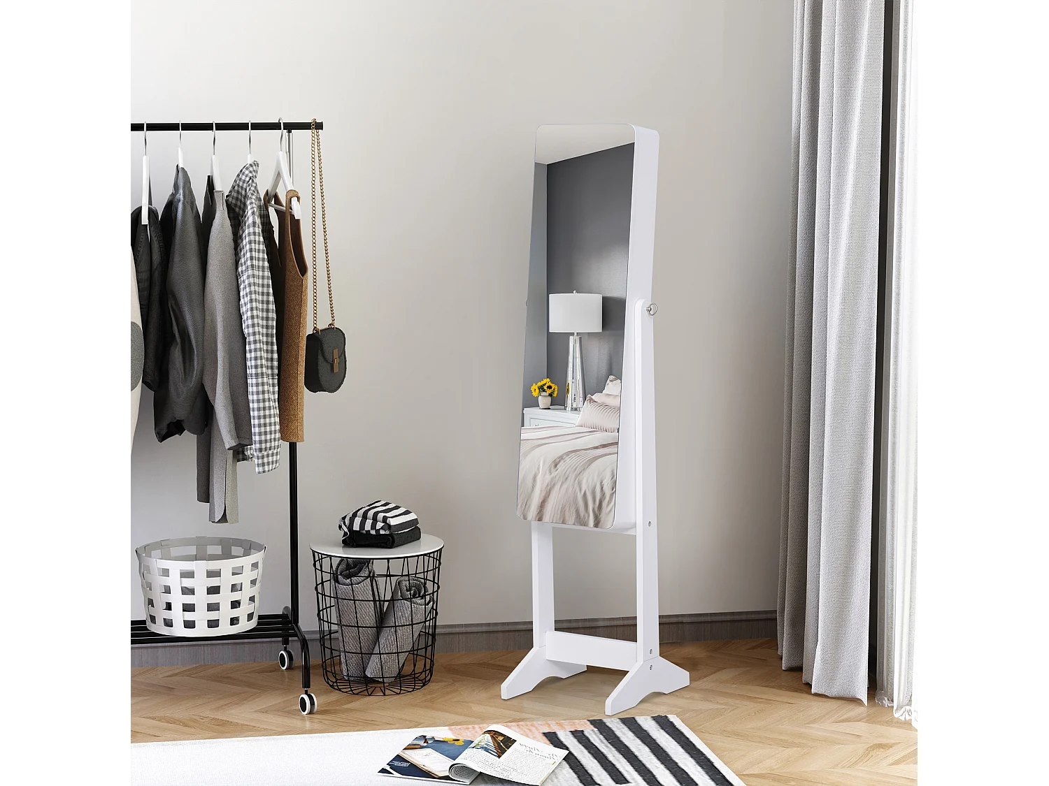 Joyero de pie con espejo blanco 30x36x146cm HOMCOM