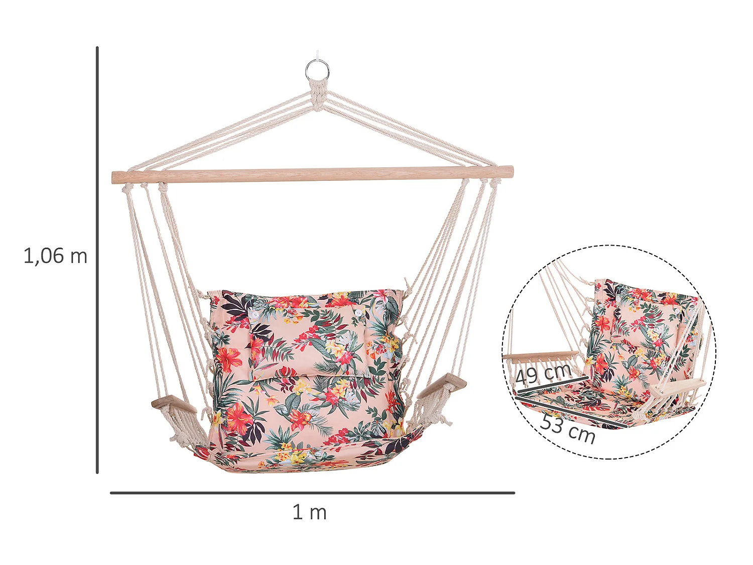 Silla colgante estampado floral 100x106 cm Outsunny