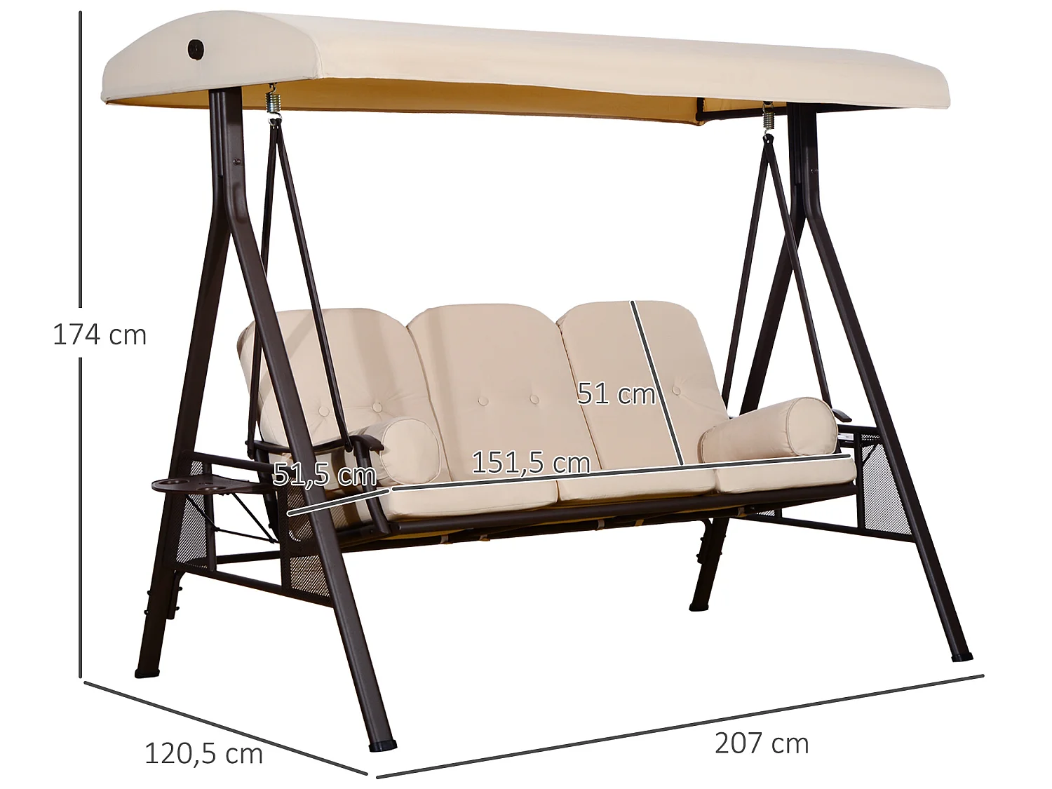 Columpio balancín jardín beige 207x120.5x174 cm Outsunny