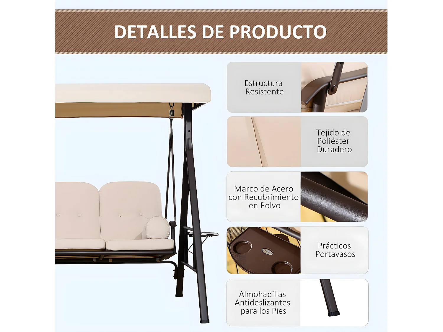 Columpio balancín jardín beige 207x120.5x174 cm Outsunny