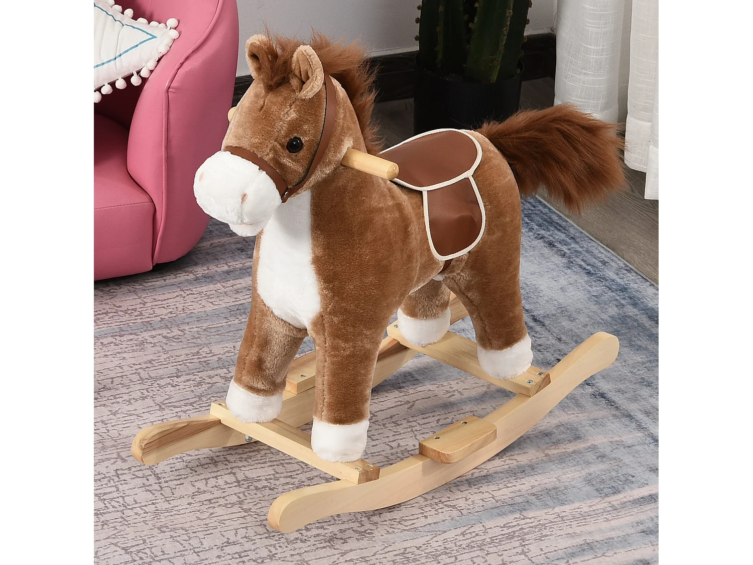 Caballo balancín para niños marrón 65x32.5x61 cm HOMCOM
