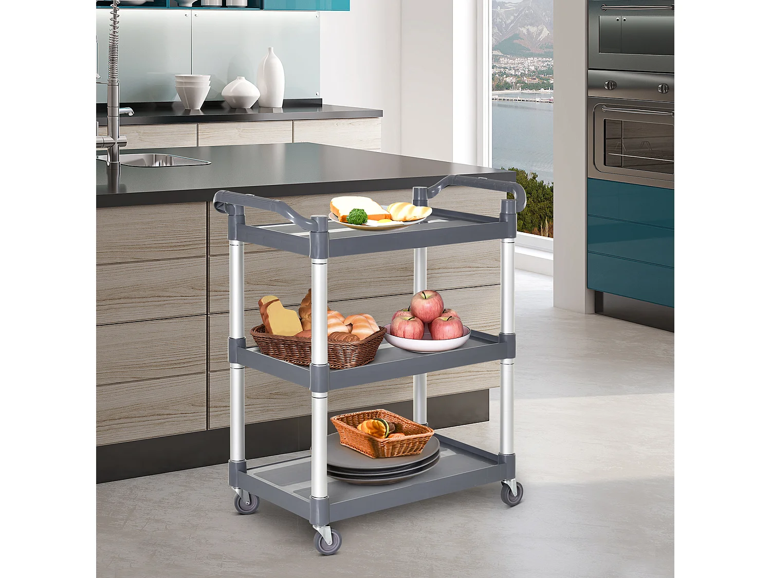 Carro de almacenamiento plateado y gris 88x44x93 cm HOMCOM