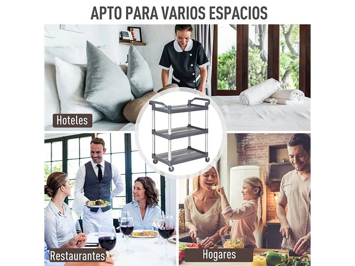 Carro de almacenamiento plateado y gris 88x44x93 cm HOMCOM