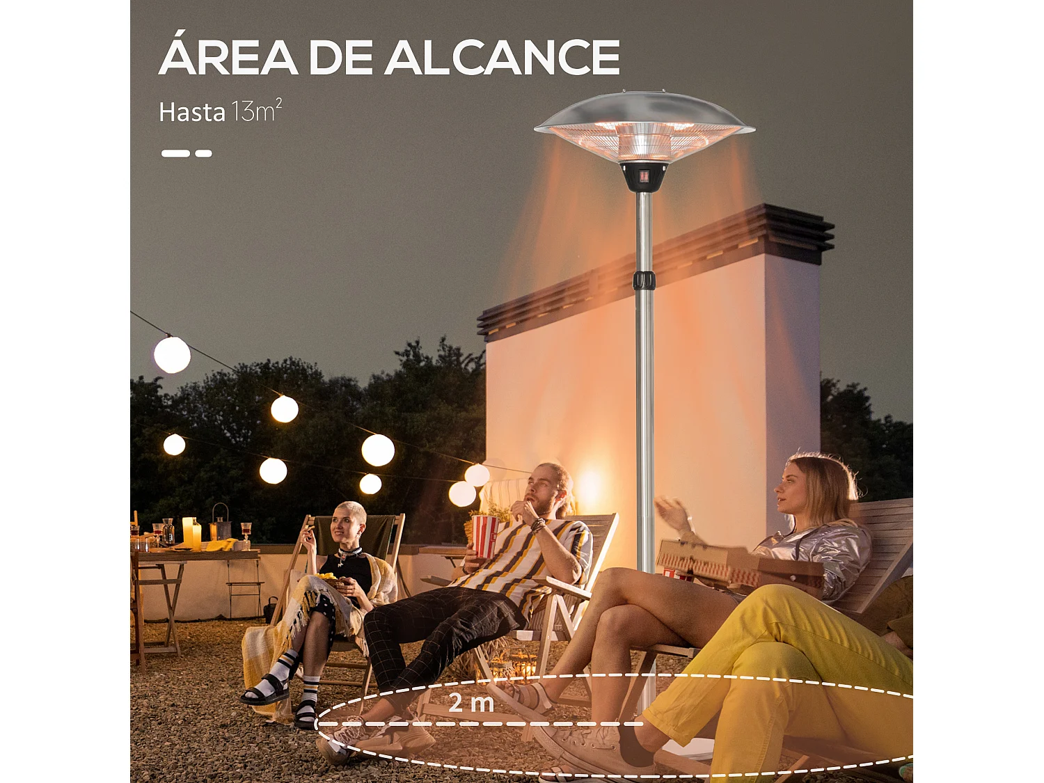 Calentador para exterior plata 58.5x58.5x200 cm Outsunny