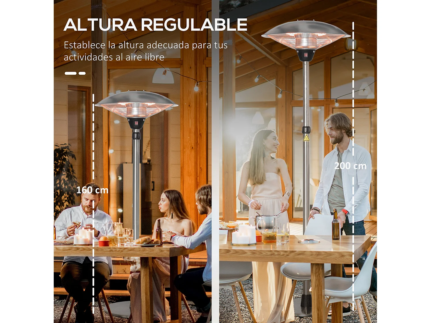 Calentador para exterior plata 58.5x58.5x200 cm Outsunny