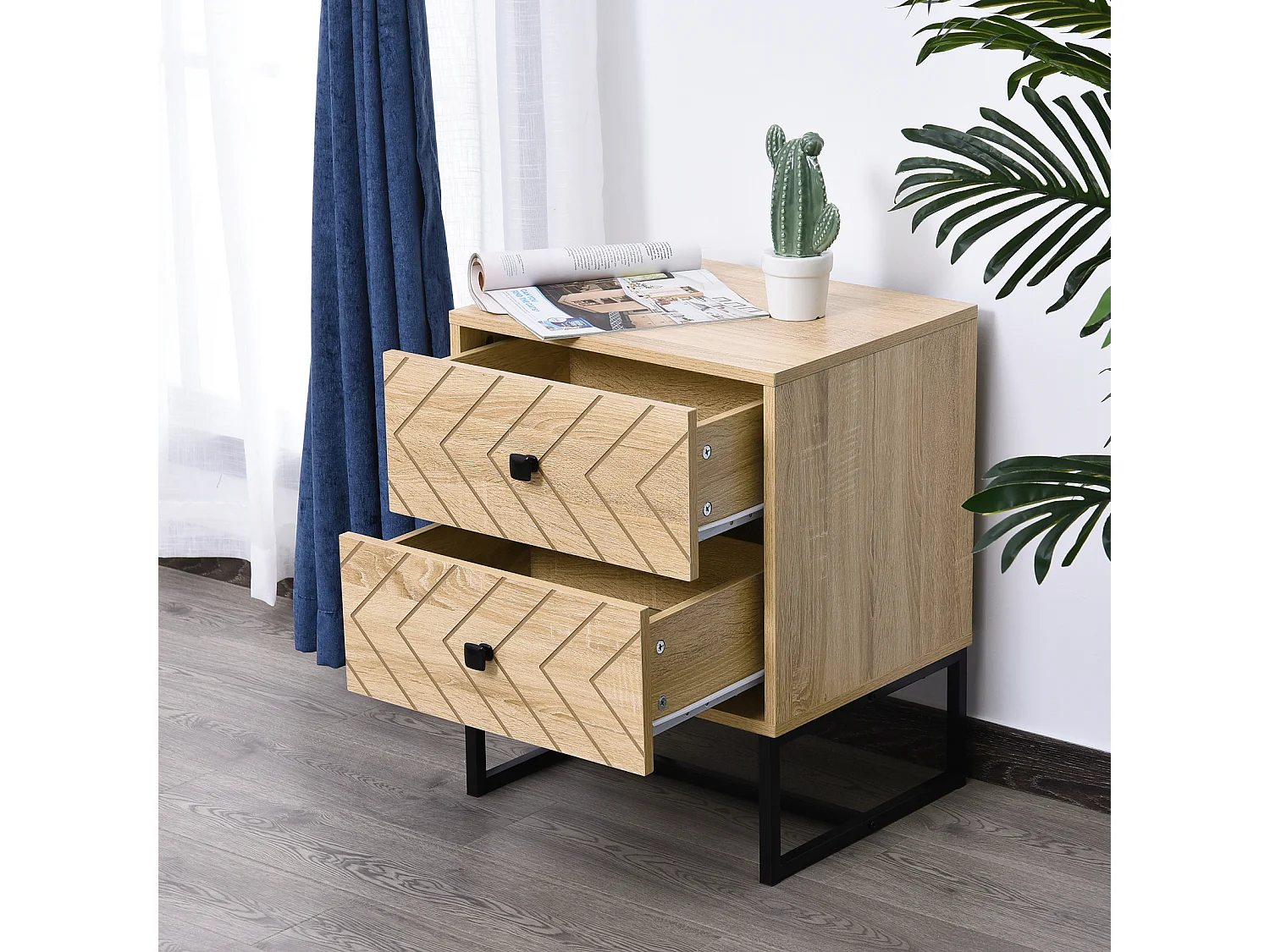 Mesita de noche color de madera natural 48x39,5x60cm HOMCOM