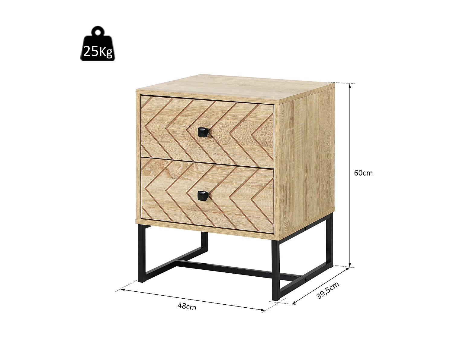 Mesita de noche color de madera natural 48x39,5x60cm HOMCOM