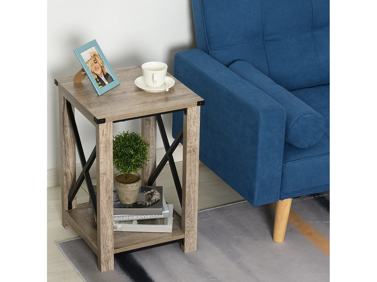 Mesa auxiliar grano de roble 40.5x40.5x60 cm HOMCOM