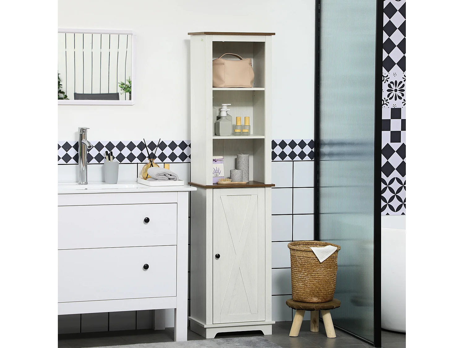 Armario de baño blanco, marrón 39.5x30x160 cm kleankin