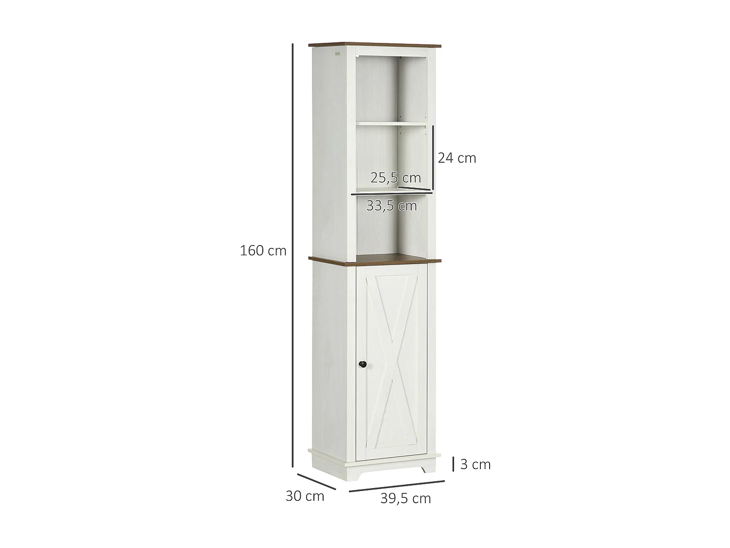 Armario de baño blanco, marrón 39.5x30x160 cm kleankin