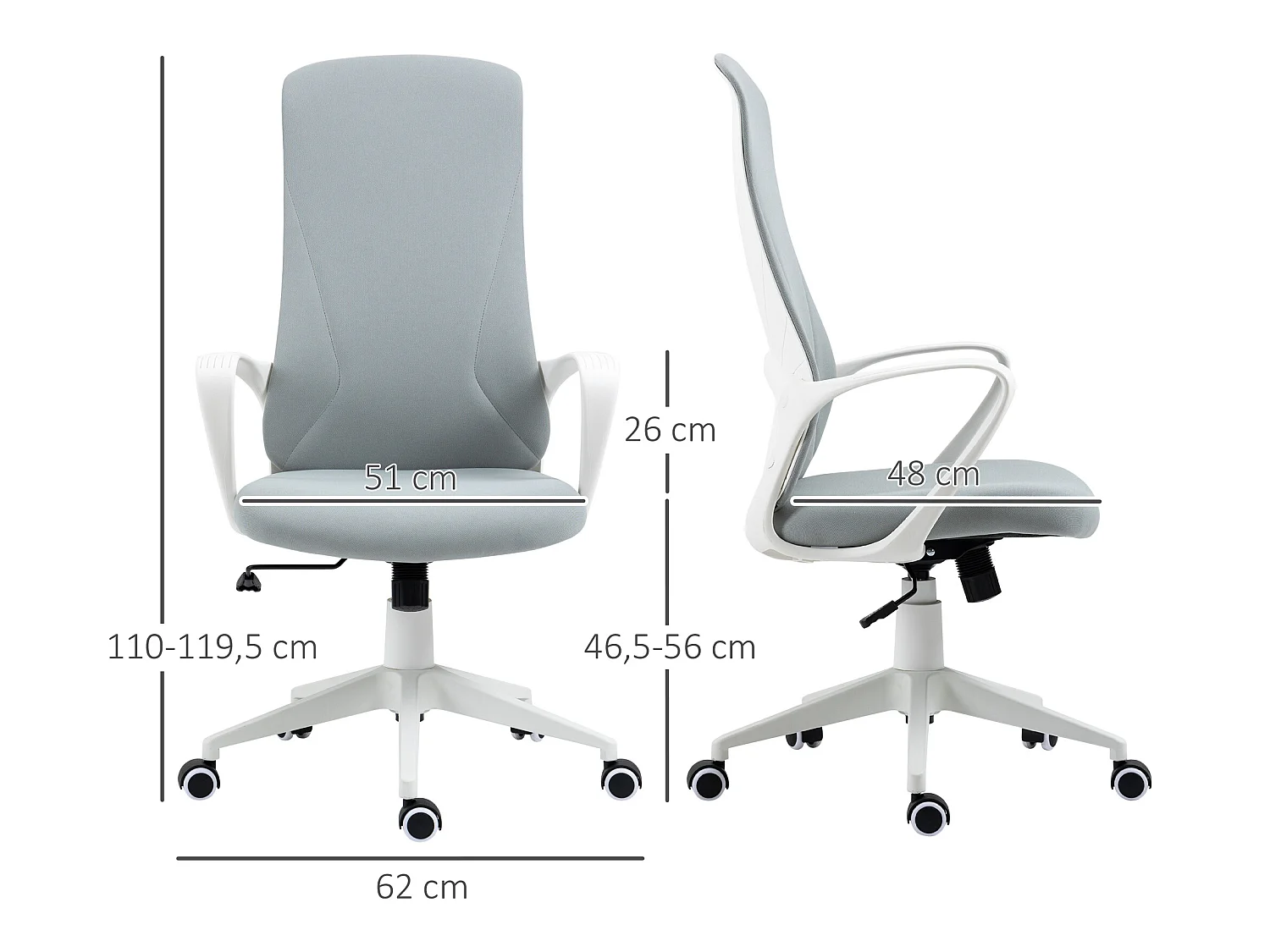 Silla de oficina gris claro 62x56x119.5 cm Vinsetto