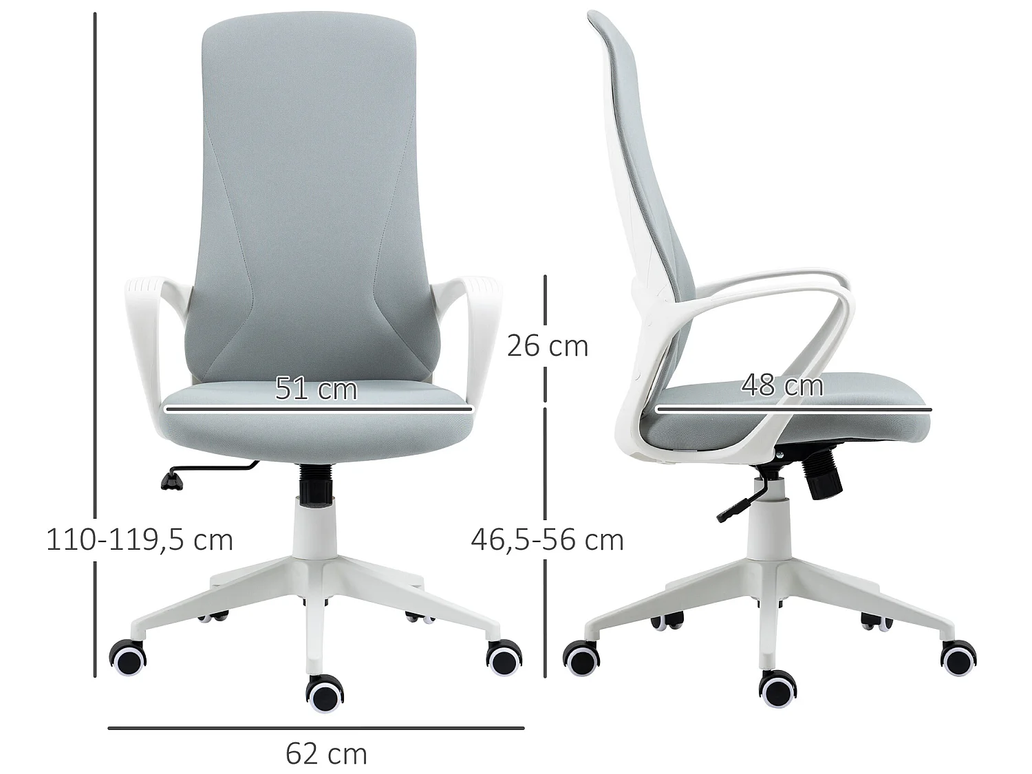 Silla de oficina gris claro 62x56x119.5 cm Vinsetto