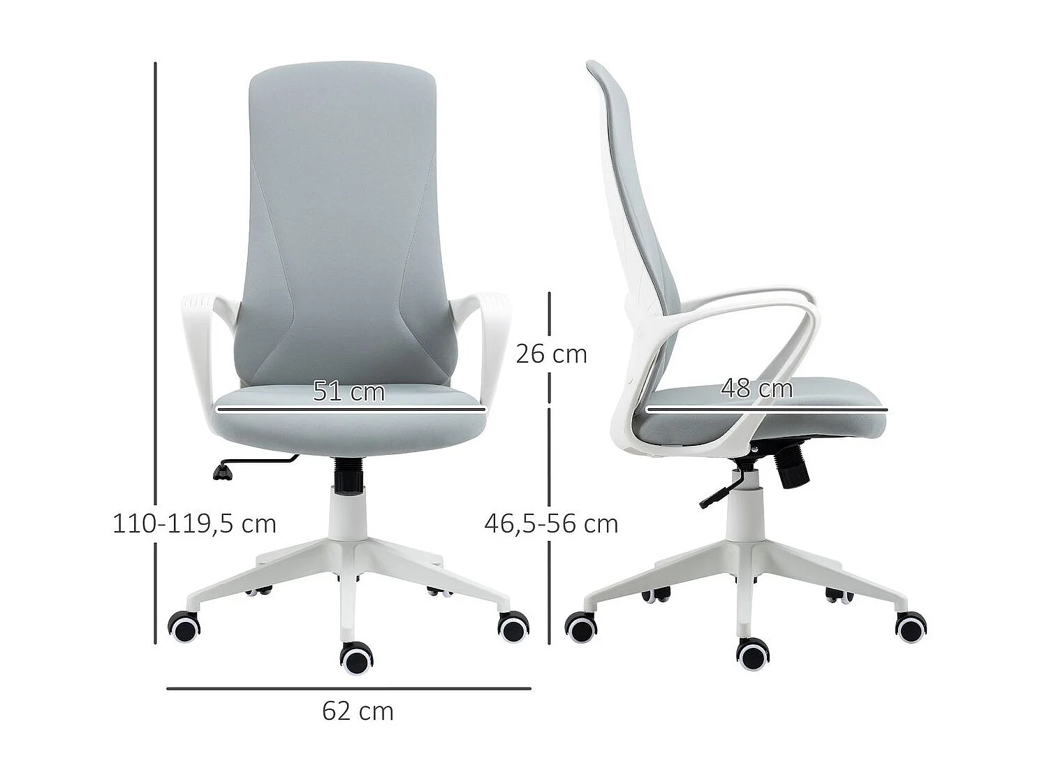 Silla de oficina gris claro 62x56x119.5 cm Vinsetto