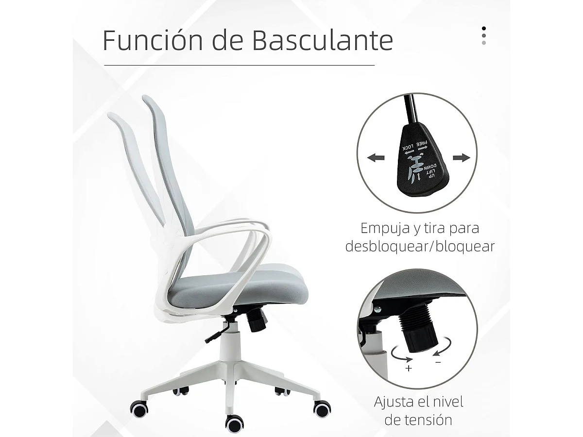 Silla de oficina gris claro 62x56x119.5 cm Vinsetto