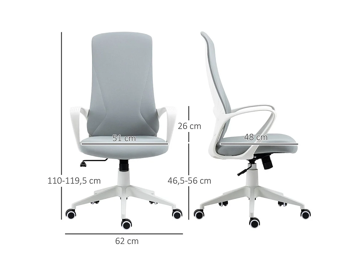 Silla de oficina gris claro 62x56x119.5 cm Vinsetto