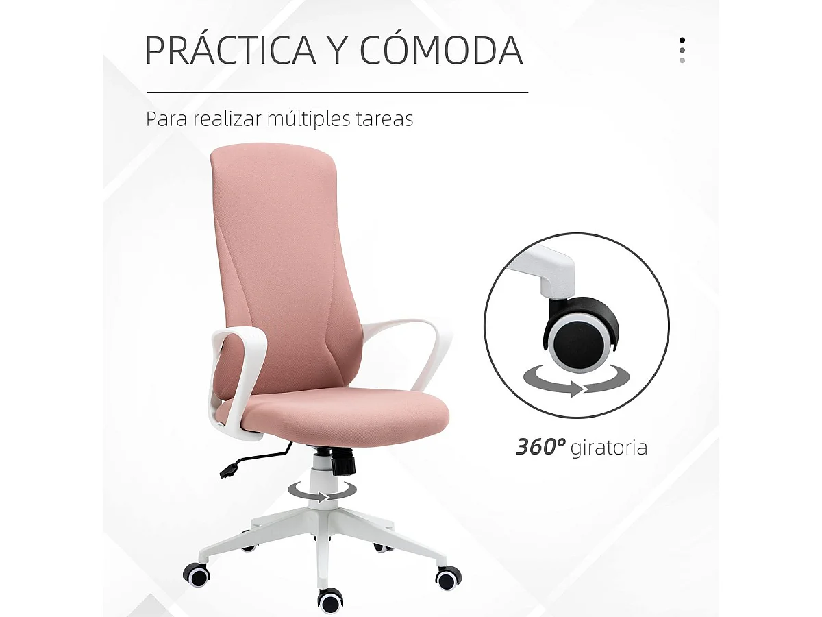 Silla de oficina rosa 62x56x119.5 cm Vinsetto