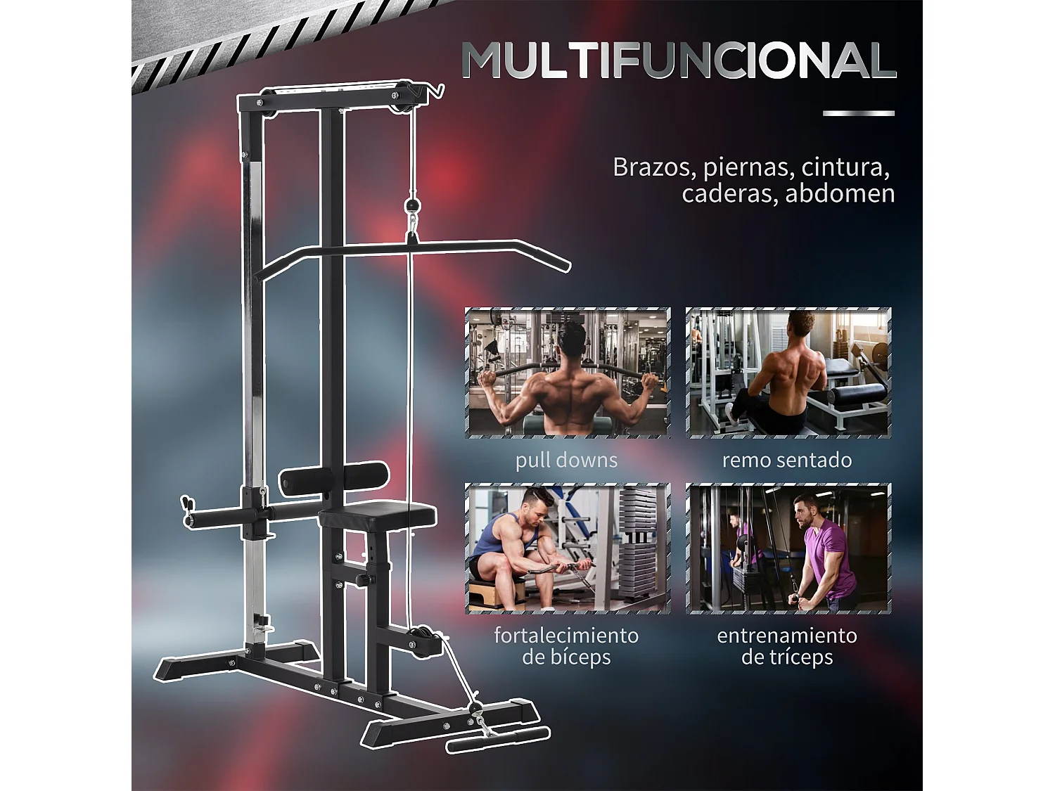 Máquina de musculación negro 107x120x190 cm HOMCOM