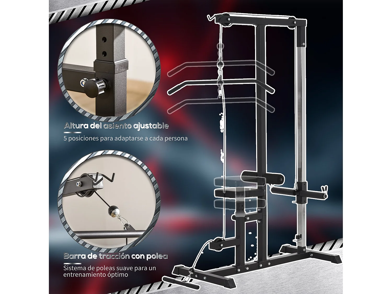 Máquina de musculación negro 107x120x190 cm HOMCOM