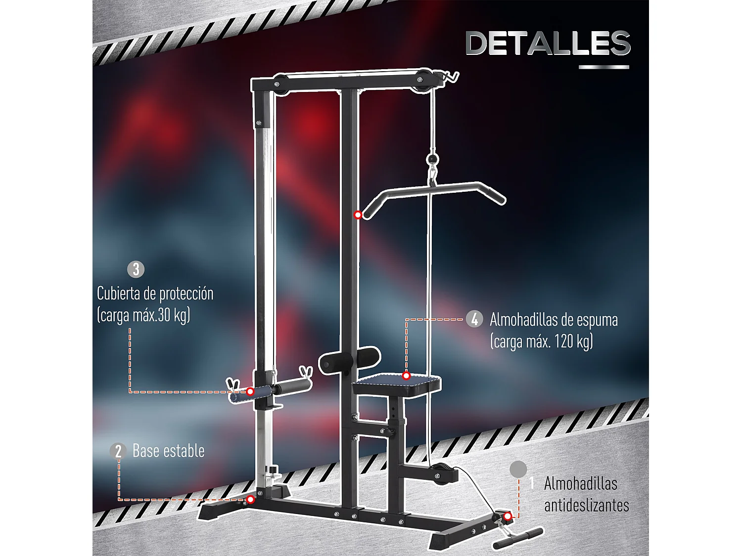 Máquina de musculación negro 107x120x190 cm HOMCOM