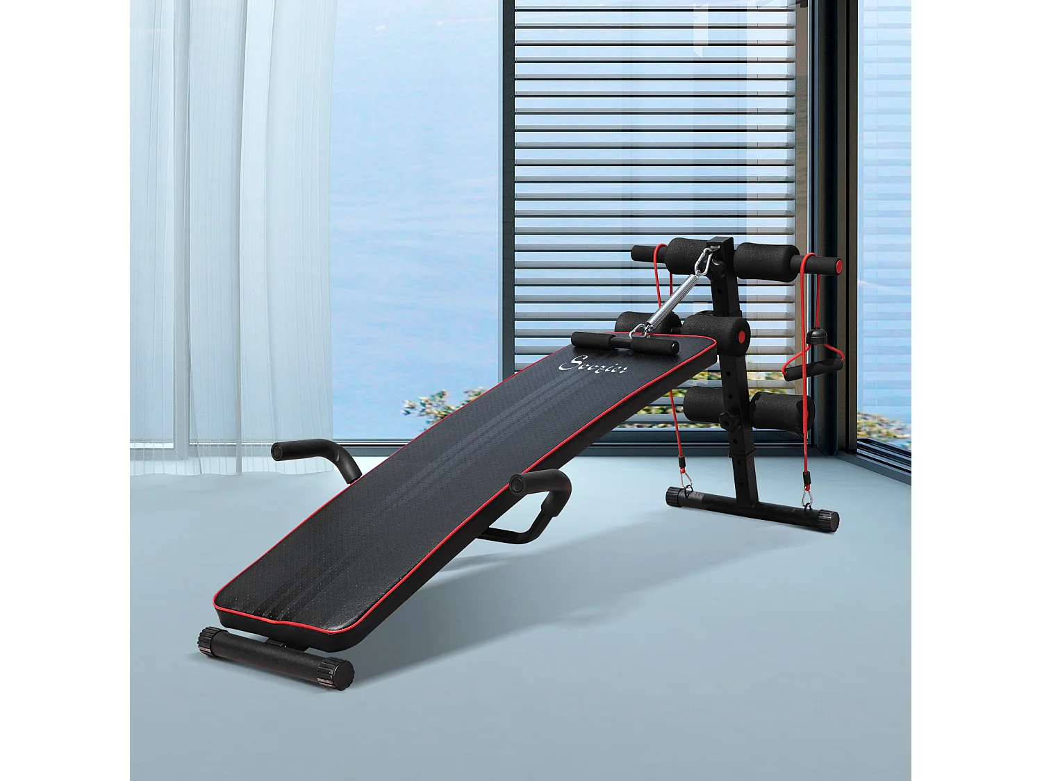Banco de abdominales negro, rojo 55.5x137.5x68 cm HOMCOM