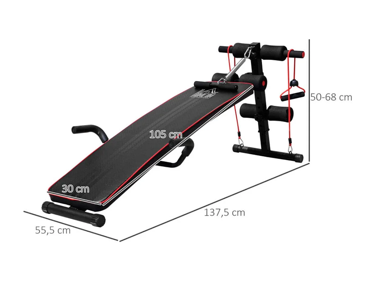 Banco de abdominales negro, rojo 55.5x137.5x68 cm HOMCOM