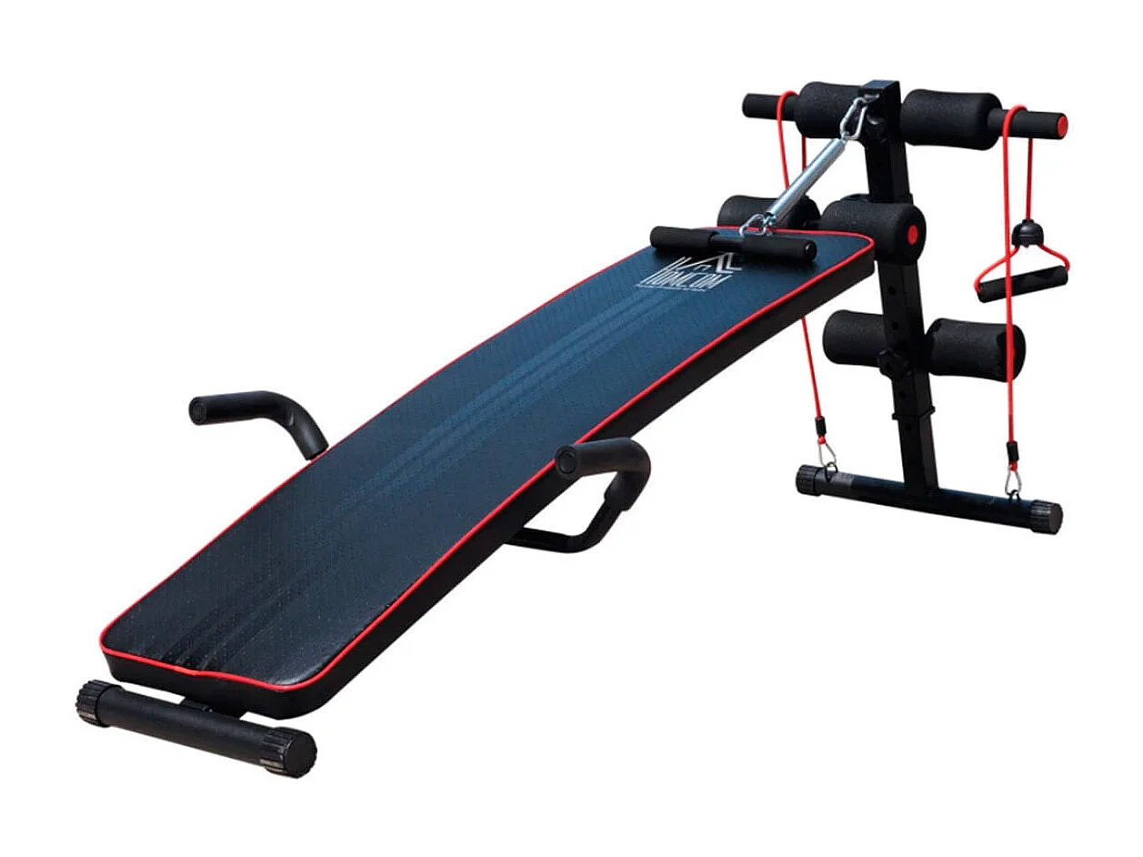 Banco de abdominales negro, rojo 55.5x137.5x68 cm HOMCOM