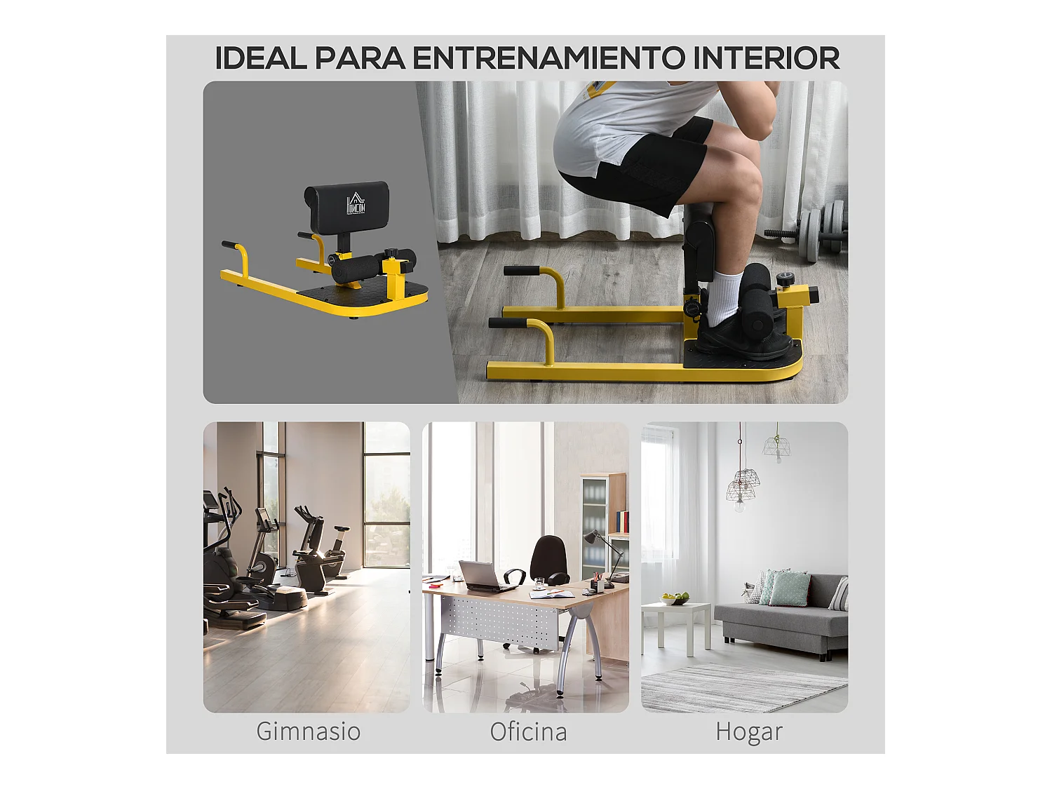 3-en-1 profundo sissy squat amarillo y negro 50x97x56.5 cm HOMCOM
