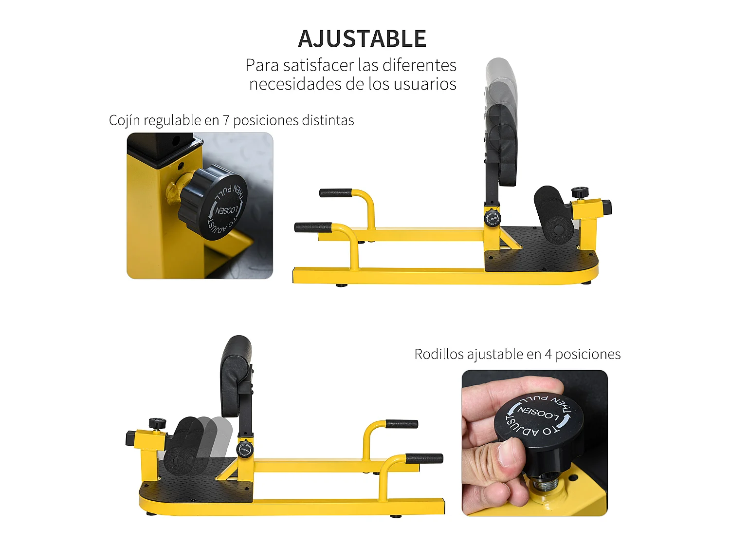 3-en-1 profundo sissy squat amarillo y negro 50x97x56.5 cm HOMCOM