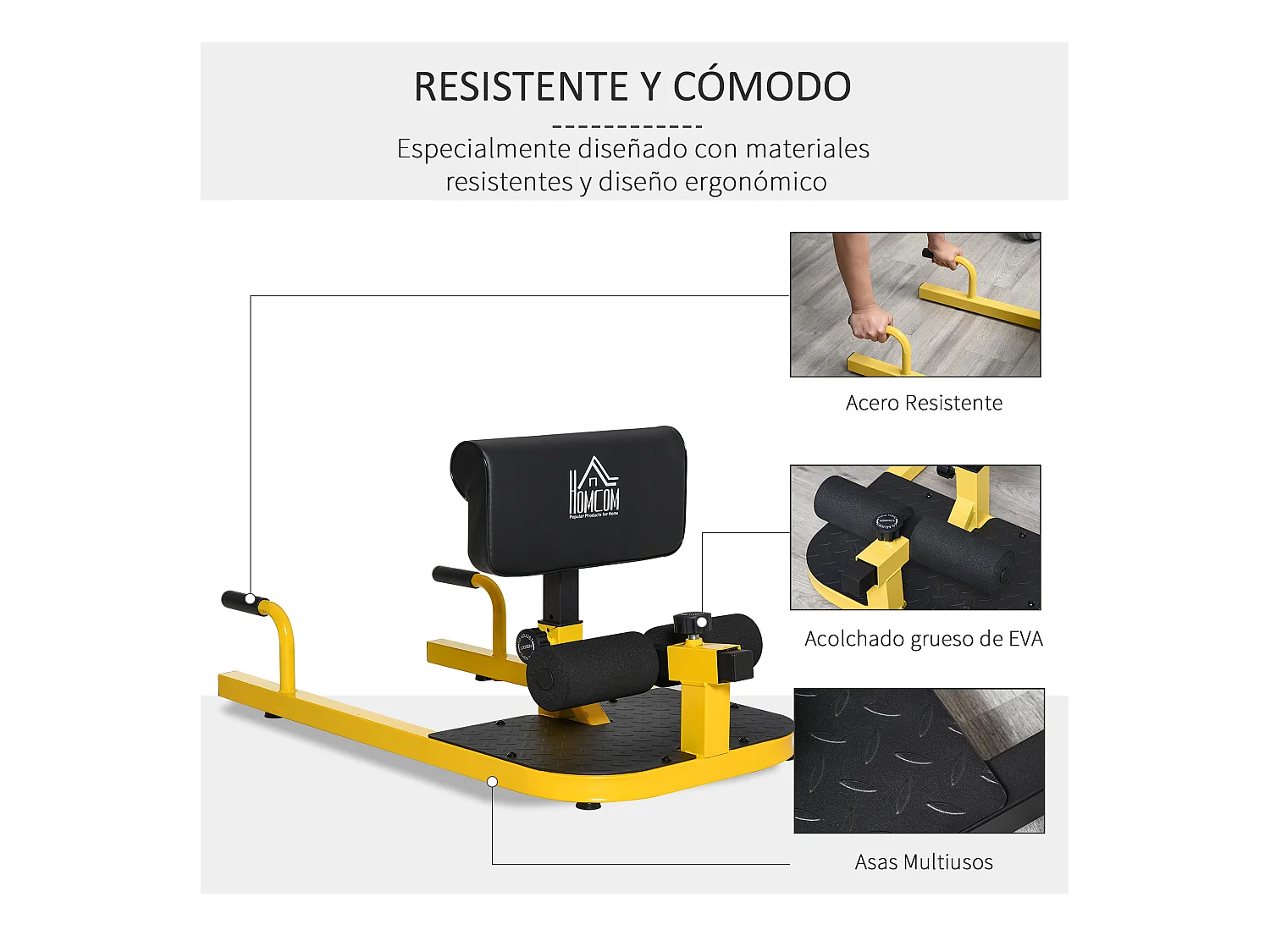 3-en-1 profundo sissy squat amarillo y negro 50x97x56.5 cm HOMCOM