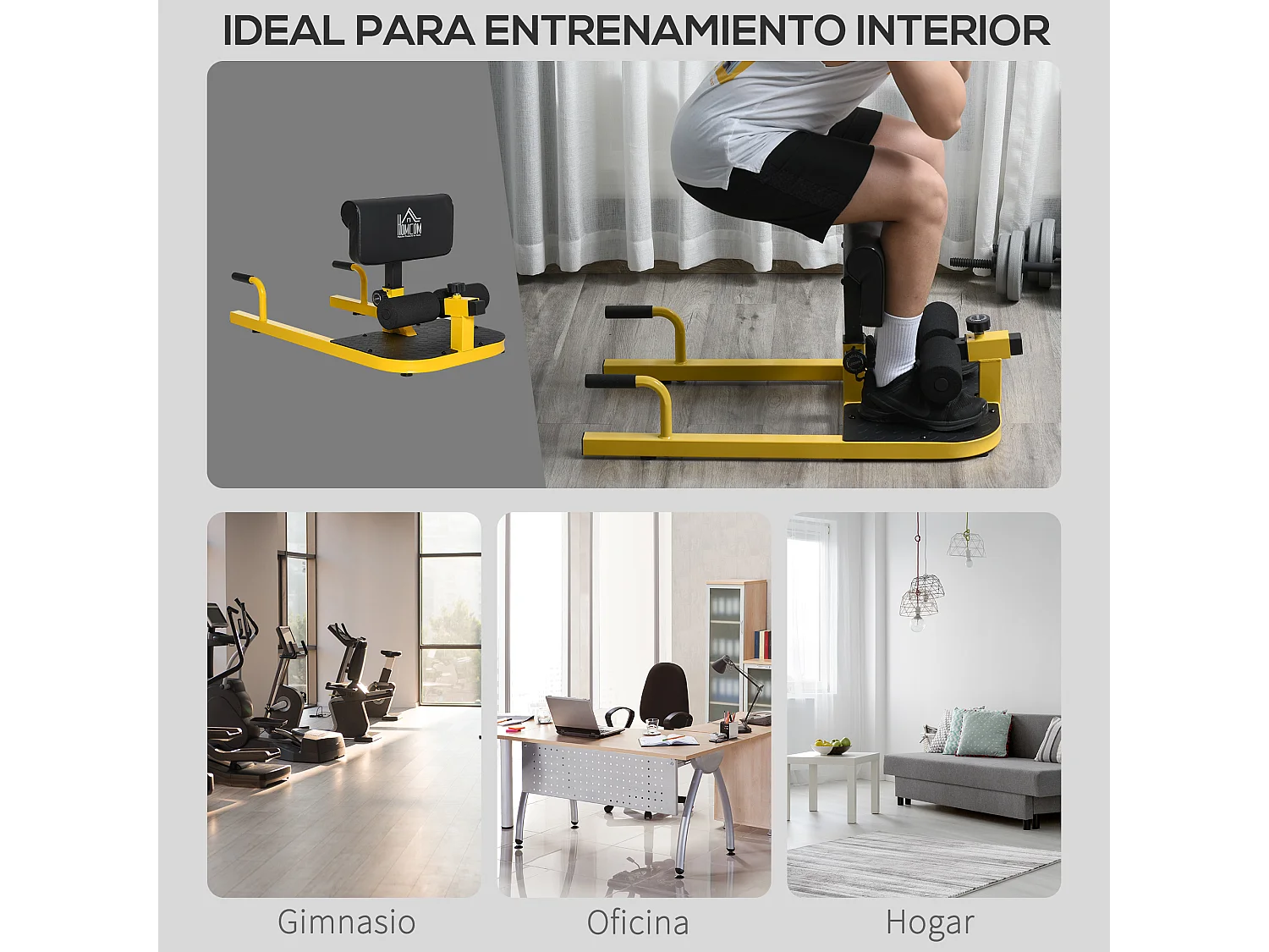 3-en-1 profundo sissy squat amarillo y negro 50x97x56.5 cm HOMCOM
