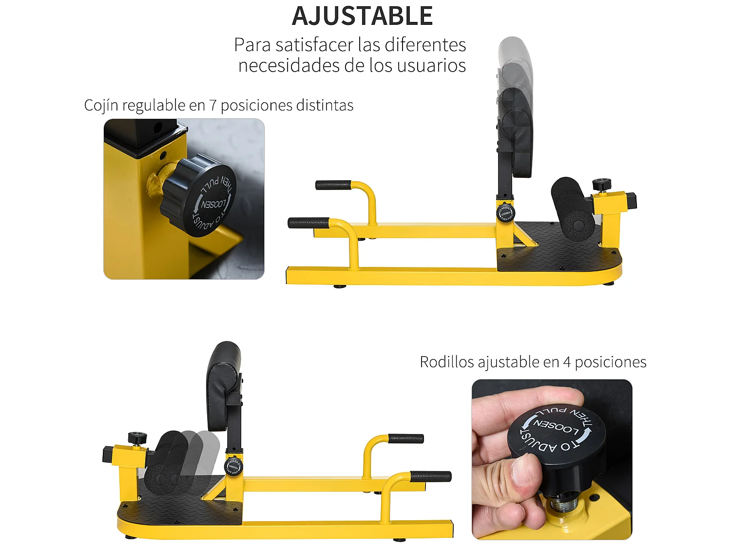 3-en-1 profundo sissy squat amarillo y negro 50x97x56.5 cm HOMCOM