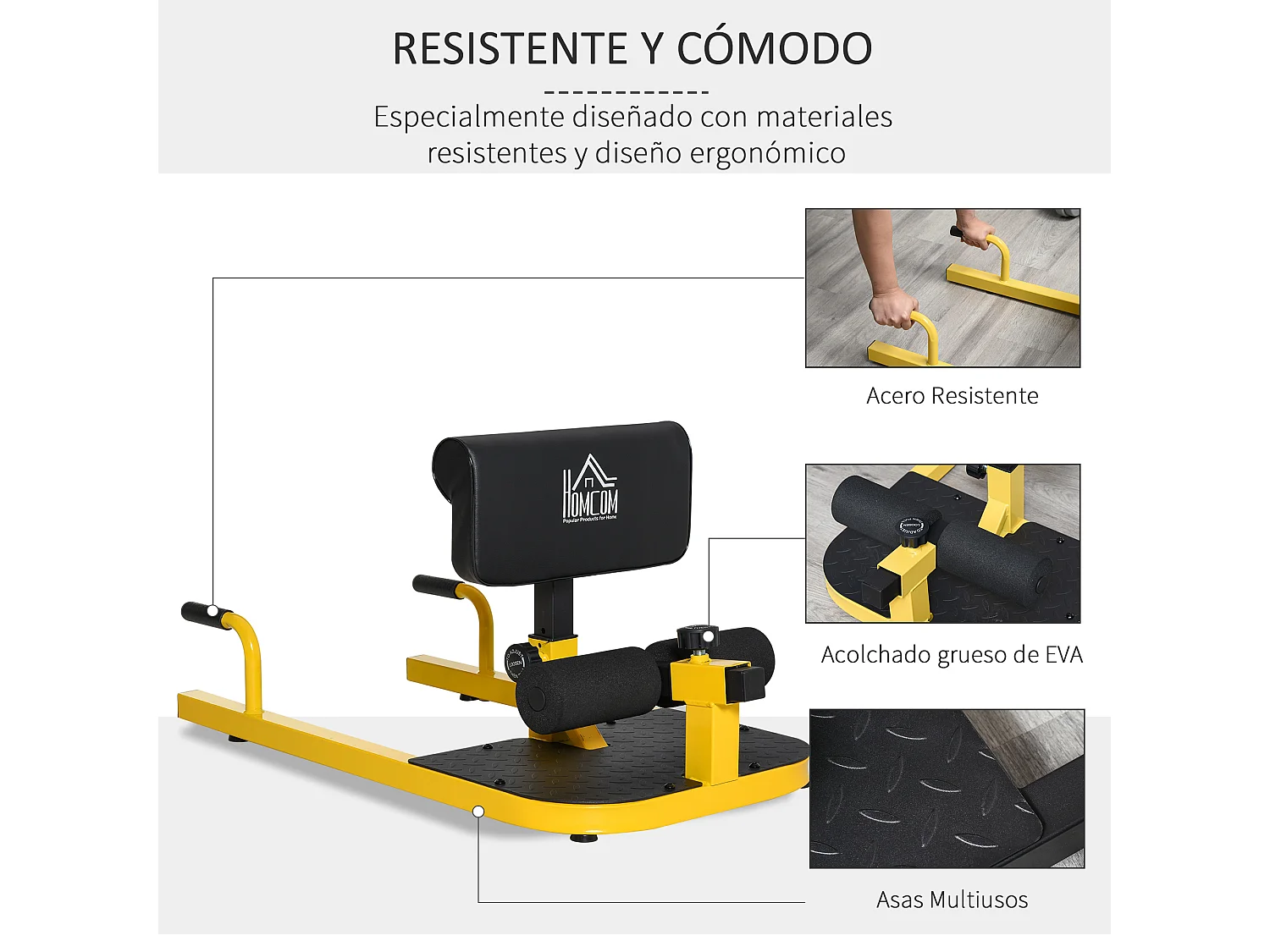 3-en-1 profundo sissy squat amarillo y negro 50x97x56.5 cm HOMCOM