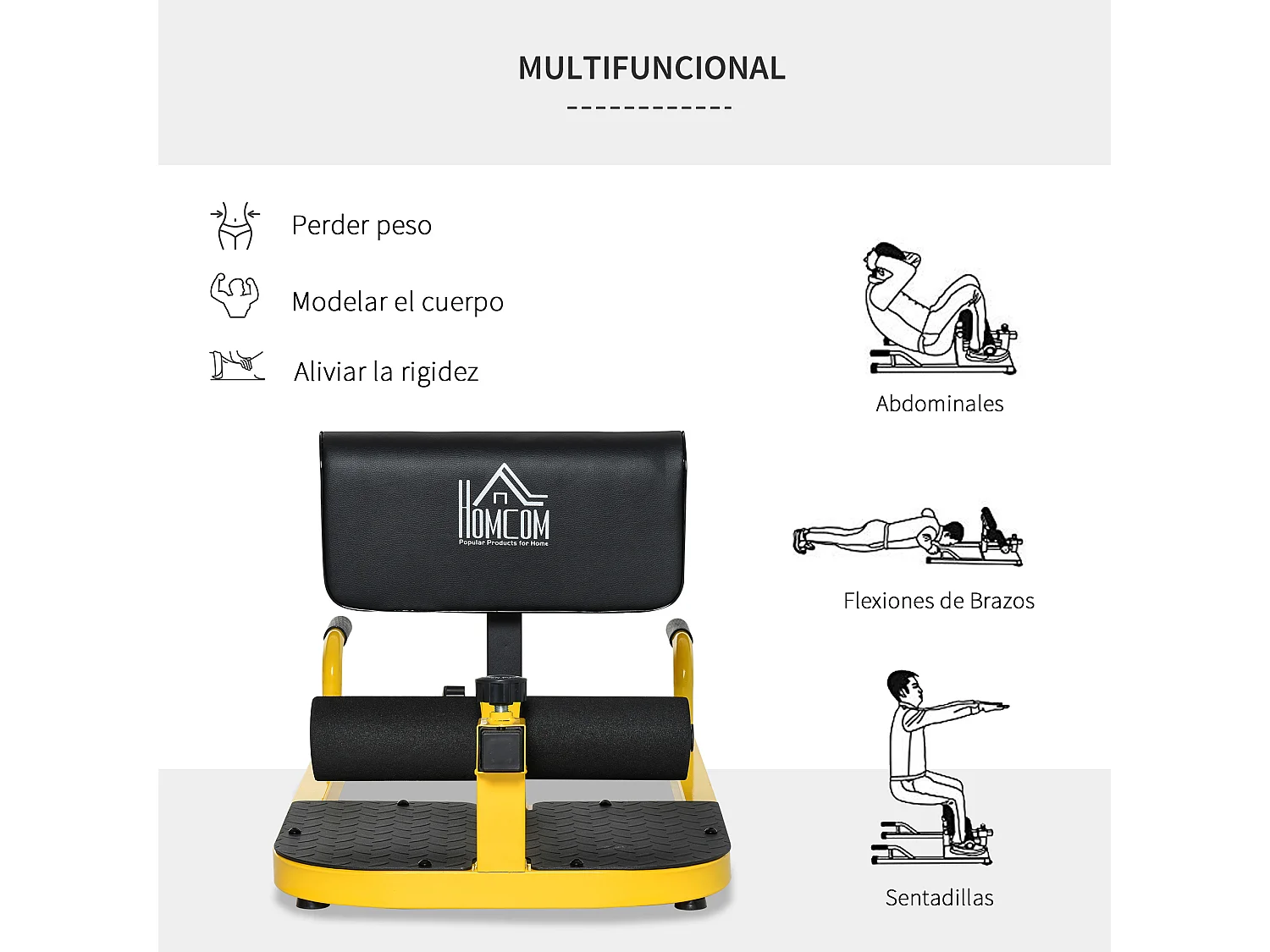 3-en-1 profundo sissy squat amarillo y negro 50x97x56.5 cm HOMCOM