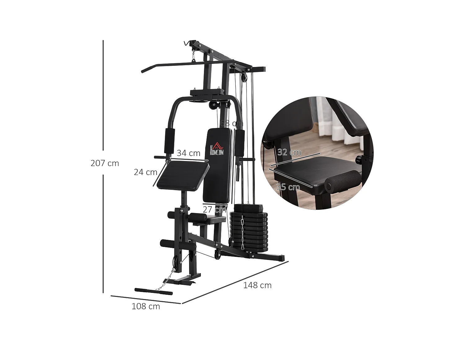Multiestación negro 148x108x207 cm HOMCOM