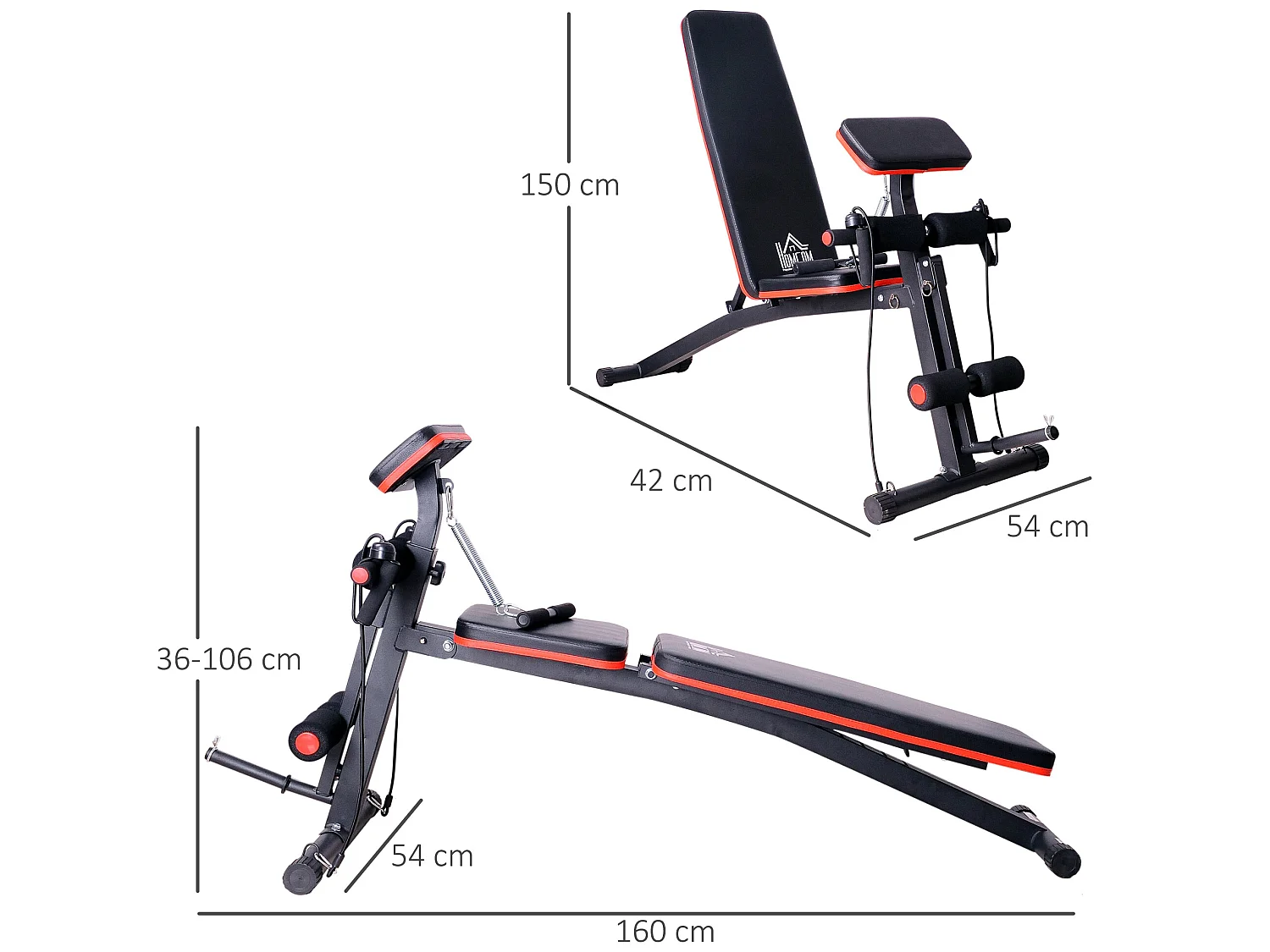 Banco de mancuerna negro 54x160x106 cm HOMCOM