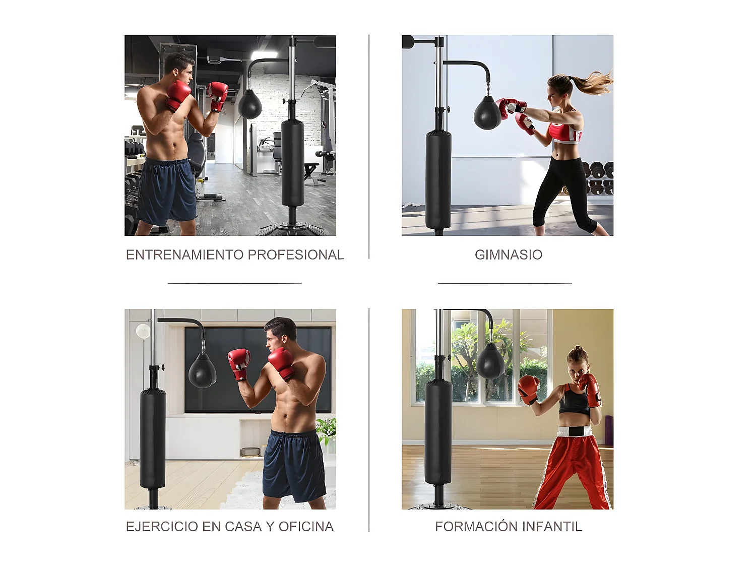 Saco de boxeo de pie negro 88x50x230 cm HOMCOM